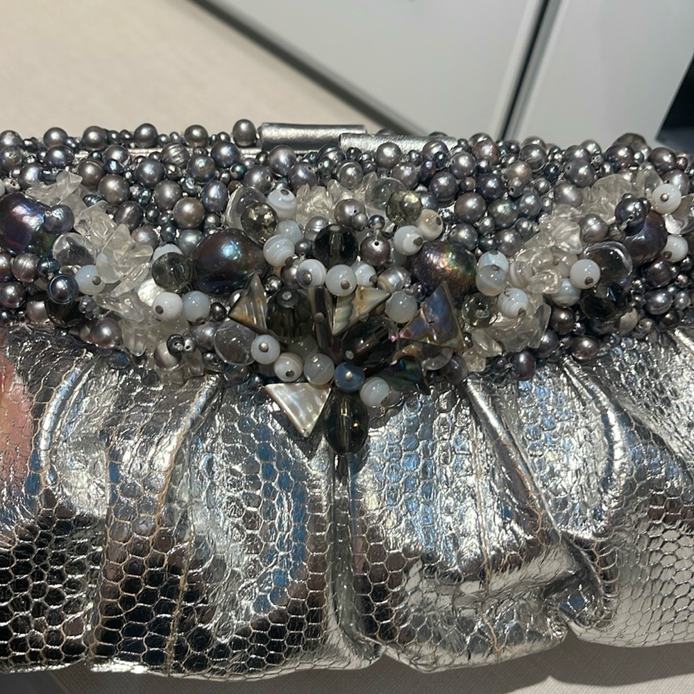 Natural Python Skin Bag Silver Women's Clutch Wit… - image 2